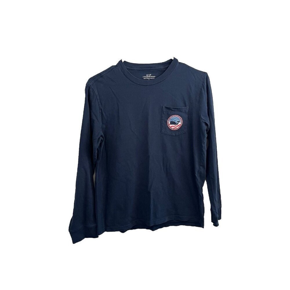 Vineyard Vines Kids Longsleeve Tshirt Flag Whale Size L/16 Navy Blue